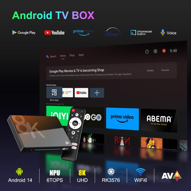 H96Max M9s Android 14 Smart TV Box with Remote Control, RK3576 Octa Core, 4GB+32GB, 8GB+128GB