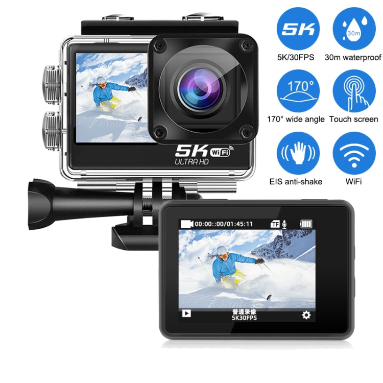 5K/30FPS WIFI HD Anti-Shake Remote Touch Dual-Screen IP68 Waterproof Sports Camera, 5K, 5K Camera + 64G Card, 5K Camera+128G Card