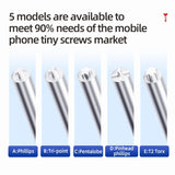 QianLi iWhale Special S2 Steel Magnetic Torque 3D Screwdriver, A Phillips 0.35, B Tri-point 0.35, C Pentalobe 0.35, D Pinhead Phillips 0.35, E T2 Torx 0.35