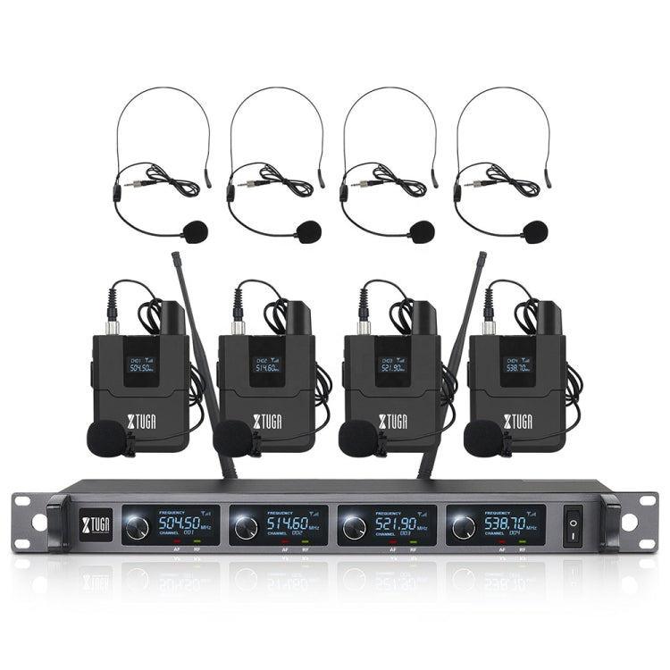 XTUGA A140-B Wireless Microphone System 4 BodyPack Headset Lavalier Microphone, A140-B A140-B US Plug