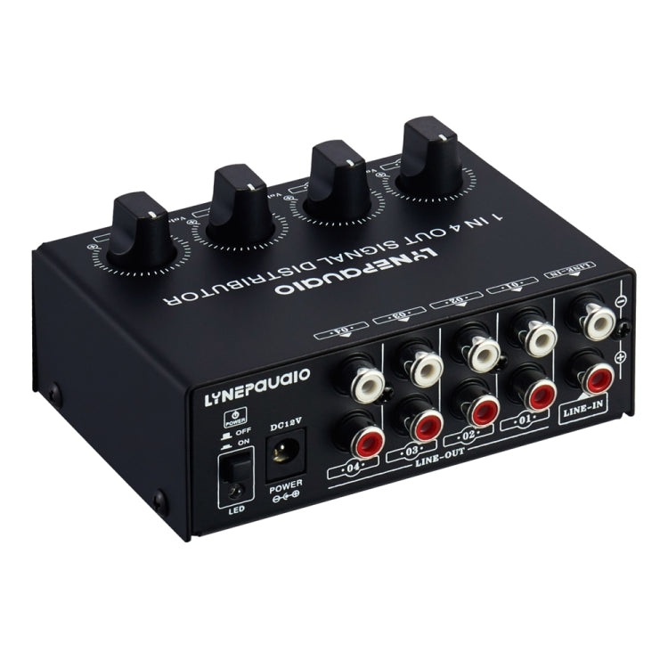 1-In 4-Out Front Stereo Signal Amplifier, Independent Output Volume Adjustment RCA Interface No Loss Allocator, US Plug, B029 B029