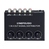 1-In 4-Out Front Stereo Signal Amplifier, Independent Output Volume Adjustment RCA Interface No Loss Allocator, US Plug, B029