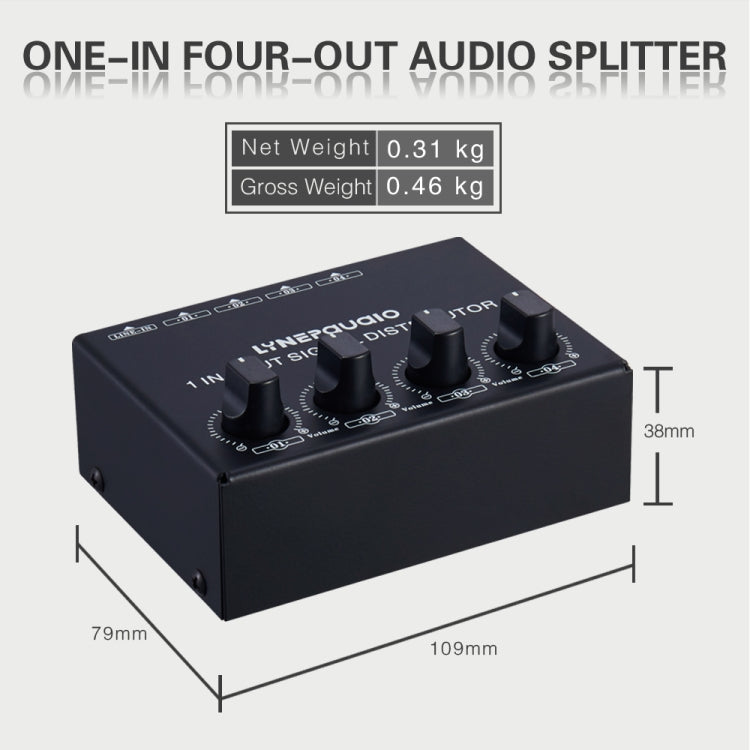 1-In 4-Out Front Stereo Signal Amplifier, Independent Output Volume Adjustment RCA Interface No Loss Allocator, US Plug, B029