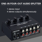 1-In 4-Out Front Stereo Signal Amplifier, Independent Output Volume Adjustment RCA Interface No Loss Allocator, US Plug, B029