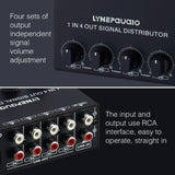 1-In 4-Out Front Stereo Signal Amplifier, Independent Output Volume Adjustment RCA Interface No Loss Allocator, US Plug, B029