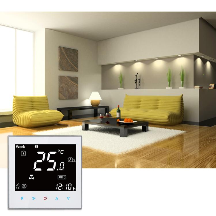 BAC-2000 Central Air Conditioning Type Touch LCD Digital 2-pipe Fan Coil Unit Room Thermostat, Display Fan Speed / Clock / Temperature / Time / Week / Heat etc., BAC-2000 (White), BAC-2000 (Black)