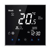 BAC-2000 Central Air Conditioning Type Touch LCD Digital 2-pipe Fan Coil Unit Room Thermostat, Display Fan Speed / Clock / Temperature / Time / Week / Heat etc., BAC-2000 (White), BAC-2000 (Black) BAC-2000 (Black) Black