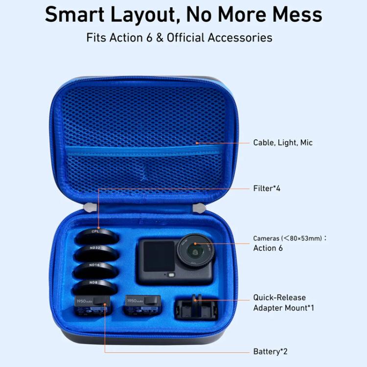 TELESIN DisAdv Medium Hard Shell Carrying Case Storage Bag for DJI Osmo Action 6 / 5 Pro / 4 / 3