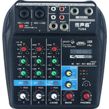 TU04 BT Sound Mixing Console Record 48V Phantom Power Monitor AUX Paths Plus Effects 4 Channels Audio Mixer with USB Black