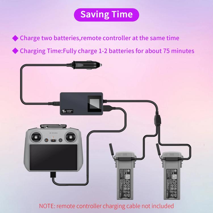 For DJI Air 3S /Air 3 YX Digital Display Car Charger Charge 2 Batteries At the Same Time, Car Charger