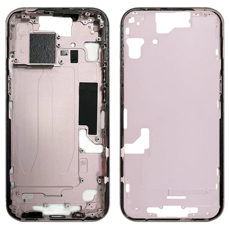 For iPhone 15 Middle Frame Bezel Plate with Side Keys + Card Tray, CE EU Version, US Version, China Version China Version Pink