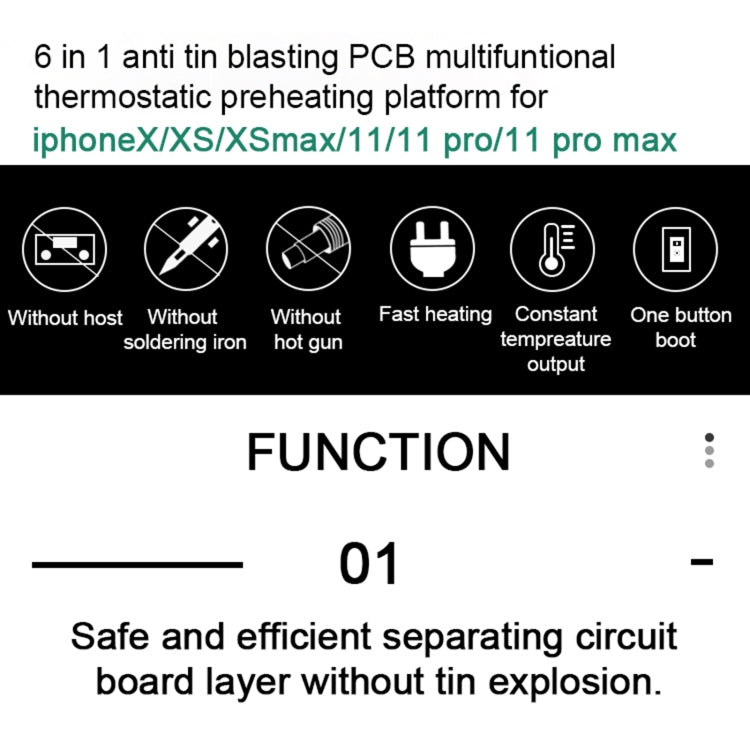 BAKU BA-676 110V-120V Multifuntional PCB IC Glue Remove Thermostatic Heating Platform for iPhone X / XS / XS Max / 11 / 11 Pro / 11 Pro Max, CN Plug, CN Plug