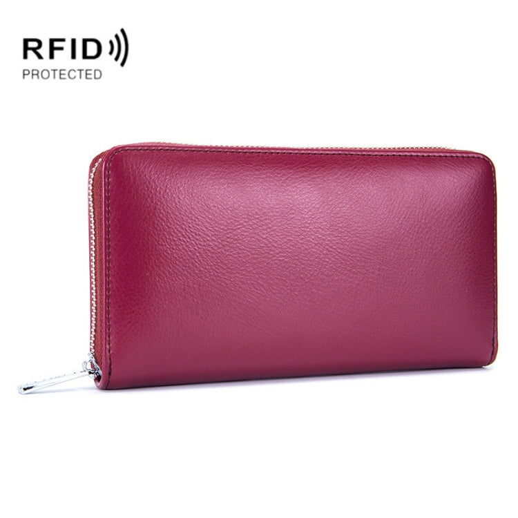 Two-Layer Cowhide Leather Organ Card Holder Multiple-Card RFID Anti-Theft Wallet Bag Wine Red