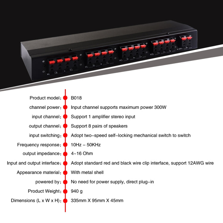 100W 1 In 8 Out Power Amplifier Box Distribute Switcher Loudspeaker