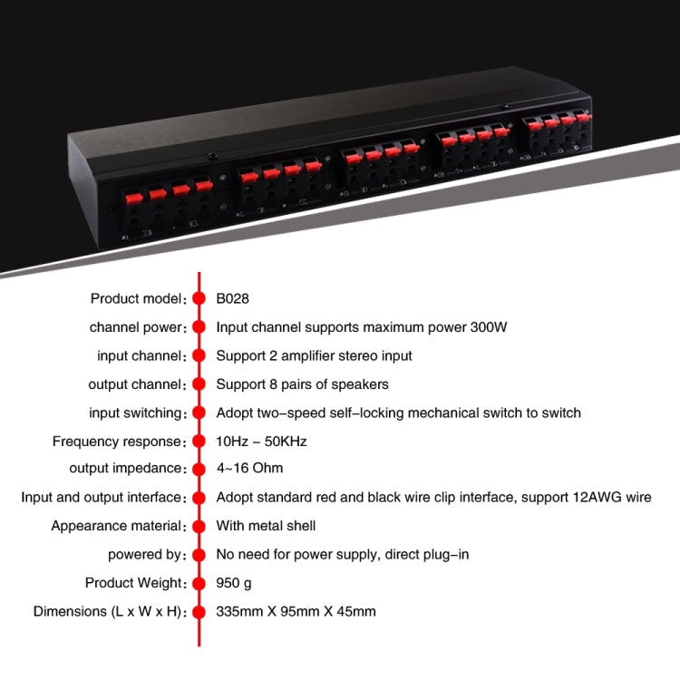 100W 2 In 8 Out Power Amplifier Loudspeaker Box Switcher