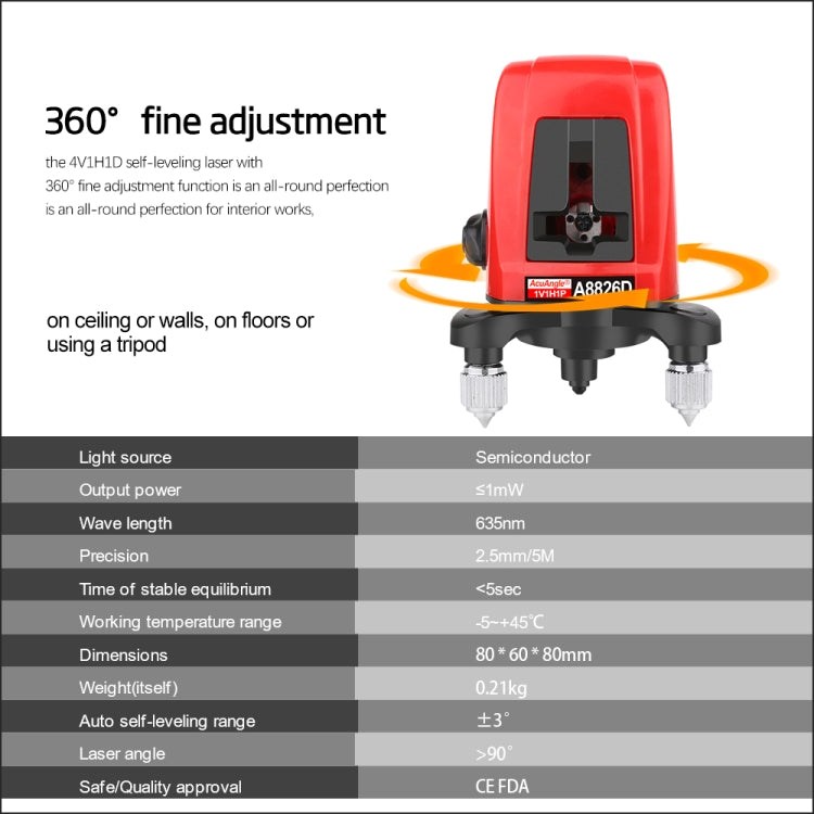 A8826D Laser Level 3D Self Leveling 2 Line Lasers Horizontal Vertical Lasers Level 360 Tripod Mini Laser Levels