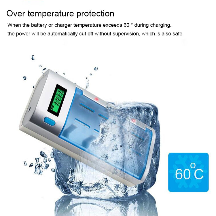 AC 100-240V 4 Slot Battery Charger for AA & AAA & C / D Size Battery, with LCD Display, US Plug