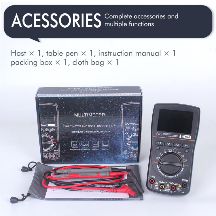 ET828 2 In 1 2 In 1 Oscilloscope Multimeter 2.4 Inch Color Screen Meter Digital Resistance Frequency Tester 1MHz 2.5Msps Meter
