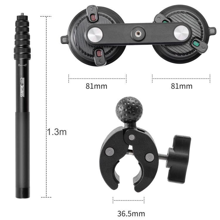 STARTRC Dual-leg Suction Cup and Three-leg Car Suction Cup Mount with Selfie Stick Set