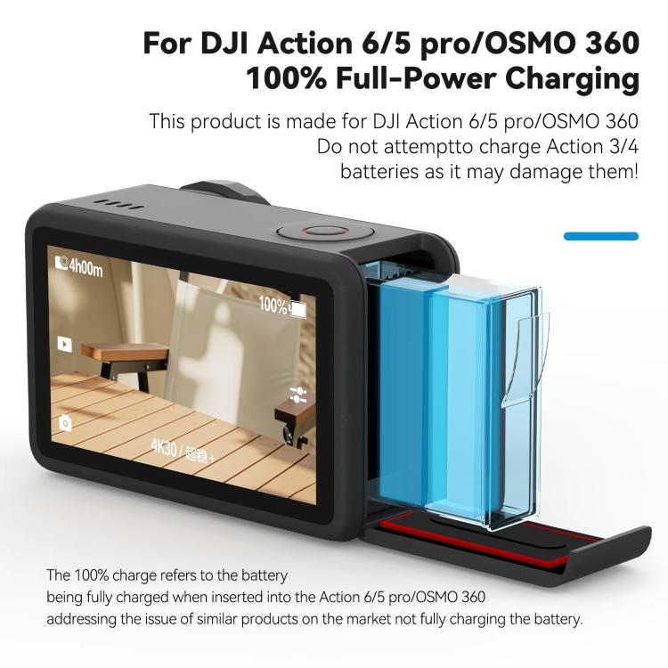 TELESIN Fast Charging Case For DJI Osmo Action 6 / 360 / 5 Pro 3-Slot Battery Storage Box