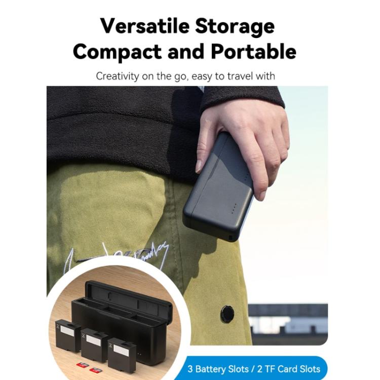 TELESIN Fast Charging Case For DJI Osmo Action 6 / 360 / 5 Pro 3-Slot Battery Storage Box