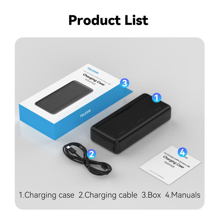 TELESIN Fast Charging Case For DJI Osmo Action 6 / 360 / 5 Pro 3-Slot Battery Storage Box