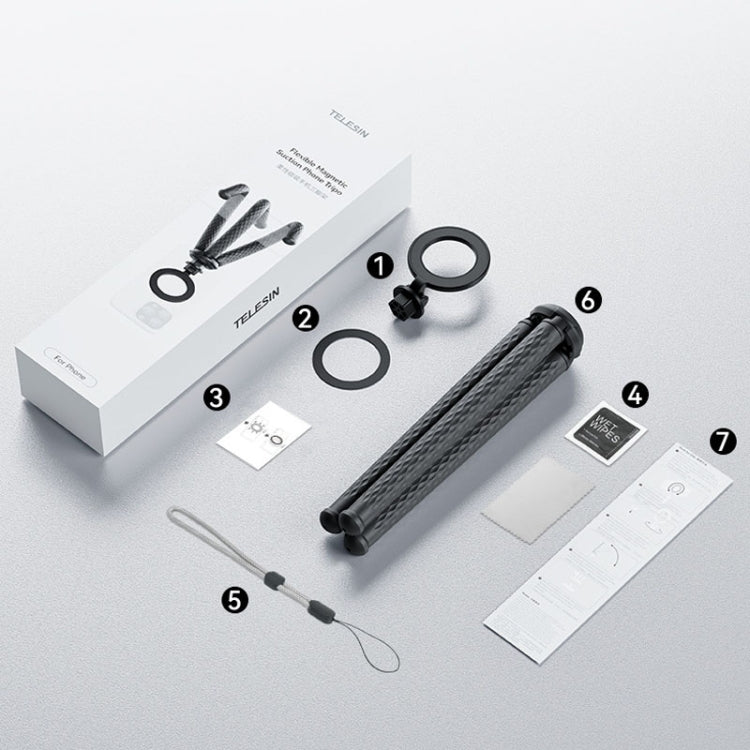 TELESIN P3-FM-02 Flexible Magnetic Suction Mobile Phone Tripod Magsafe Octopus Desktop Fixed Bracket