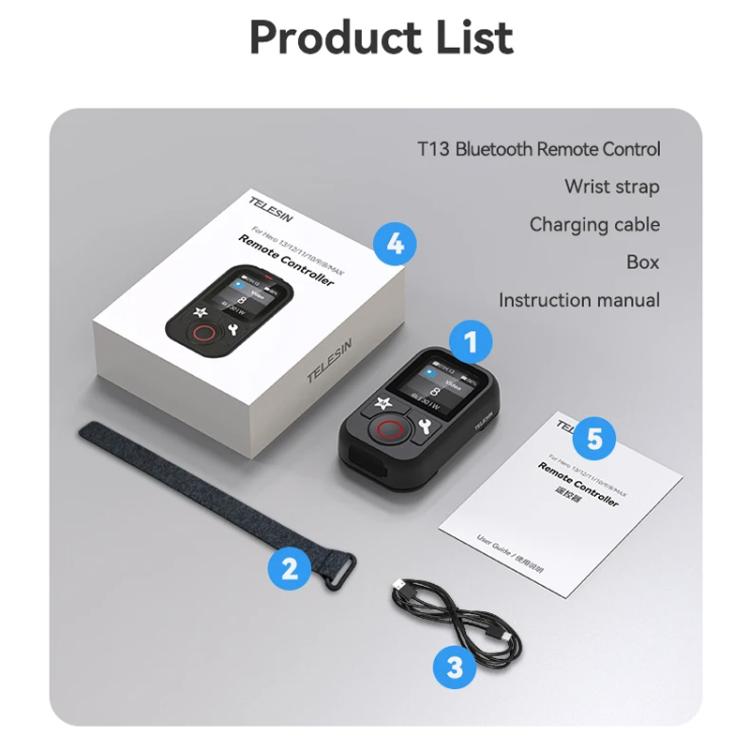 TELESIN T13 60m Sports Camera Wireless Bluetooth Remote Control For GoPro HERO13 Black /12 Black /11 Black /10 Black /9 Black /8 Black /Max