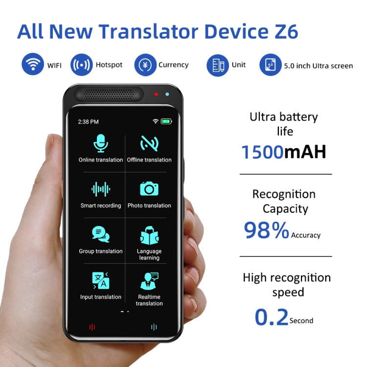 VORMOR Z6 5.0 inch HD Touch Screen Smart AI Translator 139 Languages with Offline Translation / Photo Translation