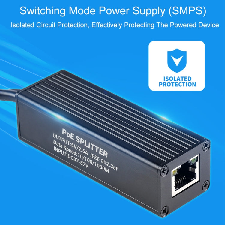 Waveshare Metal Case Gigabit PoE Splitter, 5V 2.5A Type-C Out