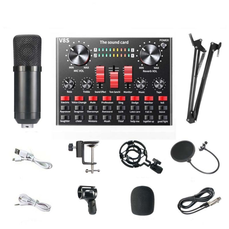 V8S Sound Card Mobile Phone Computer Anchor Live K Song Recording Microphone, English Version, V8S + Golden Net BM700 Set, V8S + Black Bet BM700 Set V8S + Black Bet BM700 Set