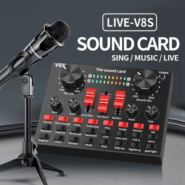 V8S Sound Card Mobile Phone Computer Anchor Live K Song Recording Microphone, English Version, V8S + Golden Net BM700 Set, V8S + Black Bet BM700 Set