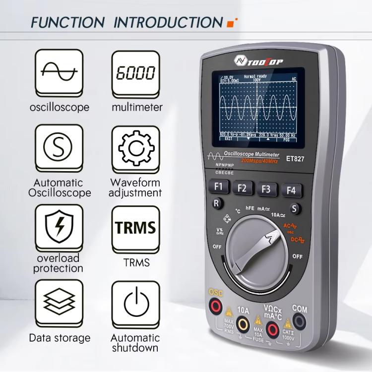 Oscilloscope Multimeter 200Msps Sampling Rate 40MHz Oscilloscope + Multimeter 2 In 1, ET827
