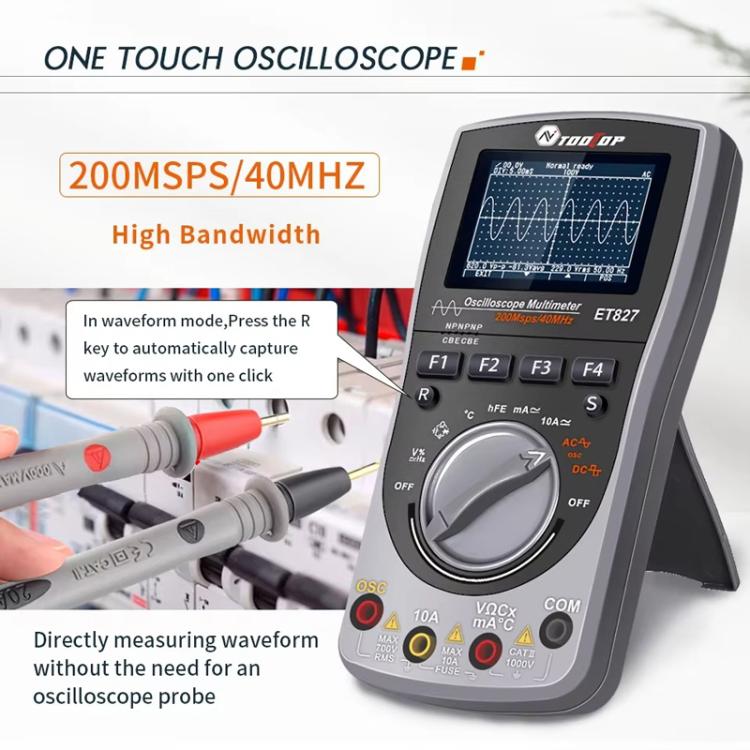 Oscilloscope Multimeter 200Msps Sampling Rate 40MHz Oscilloscope + Multimeter 2 In 1, ET827