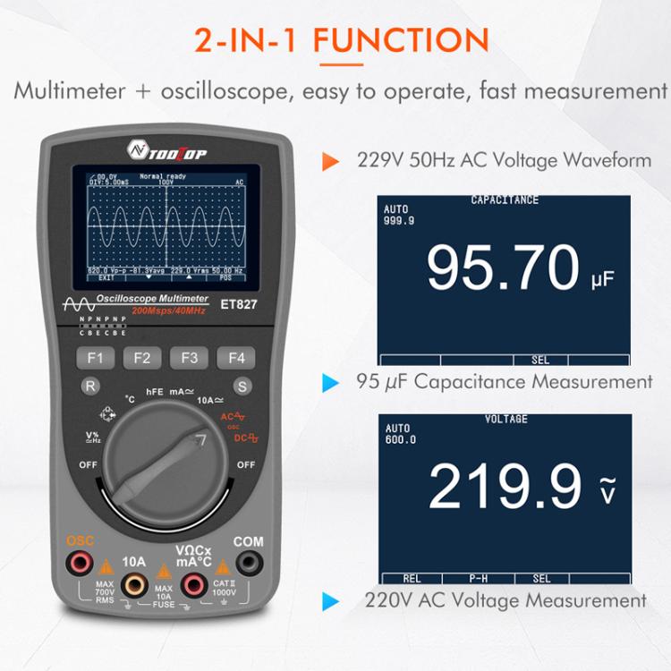 Oscilloscope Multimeter 200Msps Sampling Rate 40MHz Oscilloscope + Multimeter 2 In 1, ET827