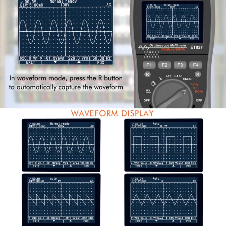 Oscilloscope Multimeter 200Msps Sampling Rate 40MHz Oscilloscope + Multimeter 2 In 1, ET827
