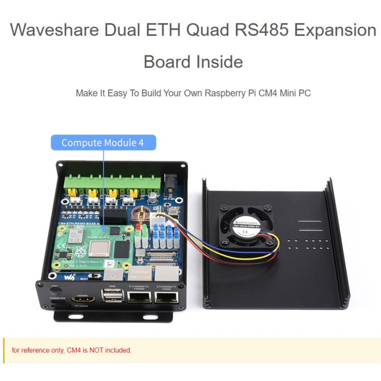 Waveshare Dual ETH Mini-Computer for Raspberry Pi CM4, Gigabit Ethernet, 4CH Isolated RS485