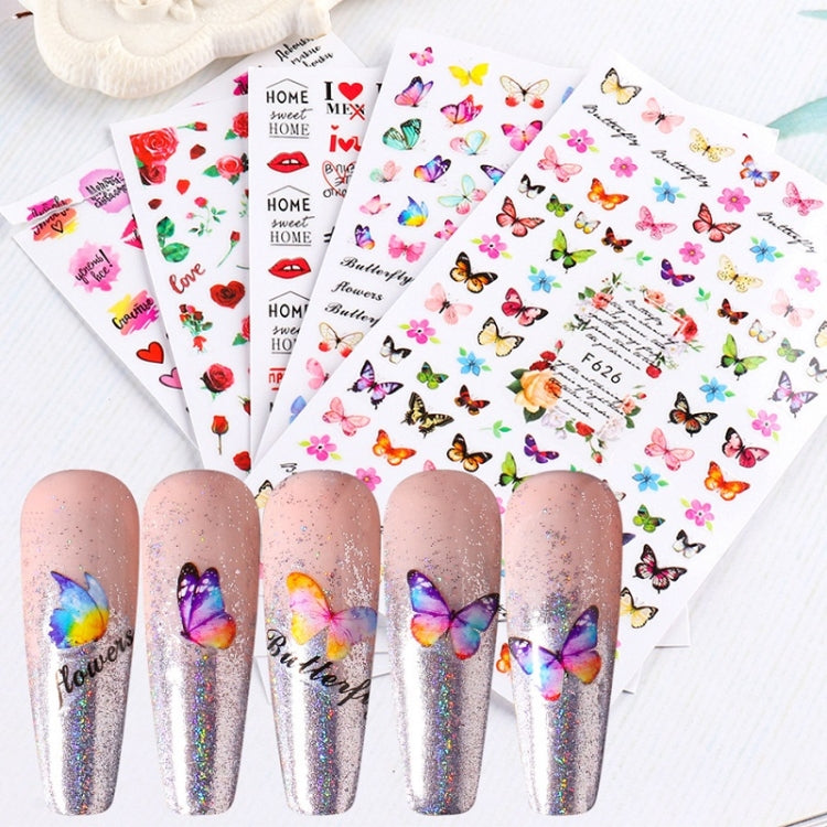 10pcs 3D Adhesive Butterfly Retro Rose Color Nail Art Sticker