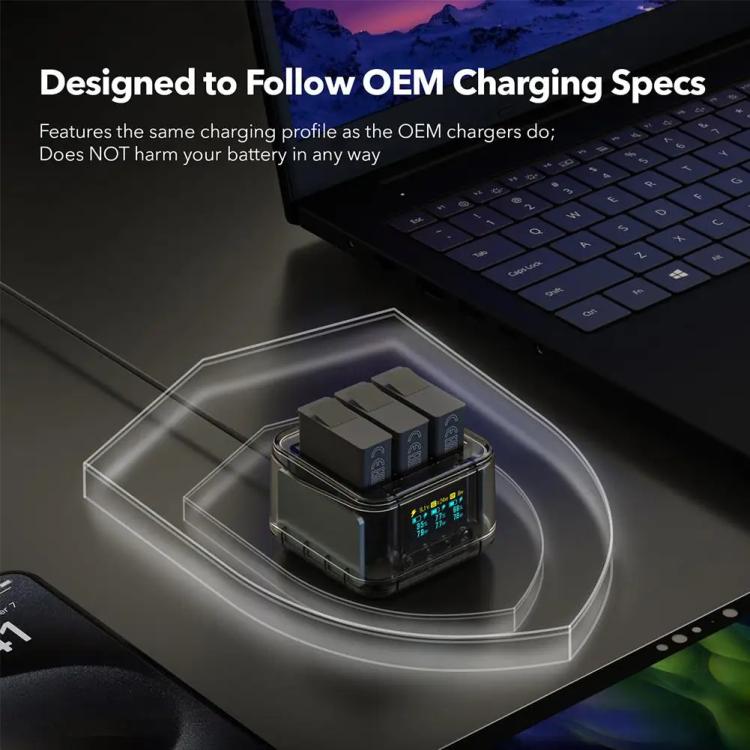 For GoPro HERO13 Black Triple Battery Charger Smart Charging Dock With OLED Display, For GoPro HERO13 Black