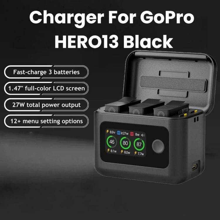 SYMIK Battery Charger For GoPro HERO13 Black Charging Hub Portable Power Manager With 1.47-Inch LCD Screen, For GoPro HERO13