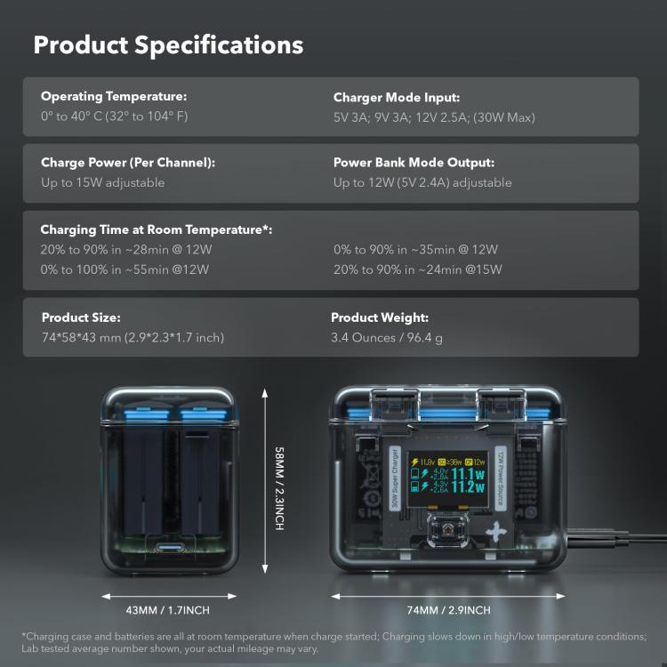 SYMIK Battery Charger For Insta360 X3 / ONE X2 Two Way Charging Case With 0.96-Inch OLED Screen, For Insta360 X3 / ONE X2