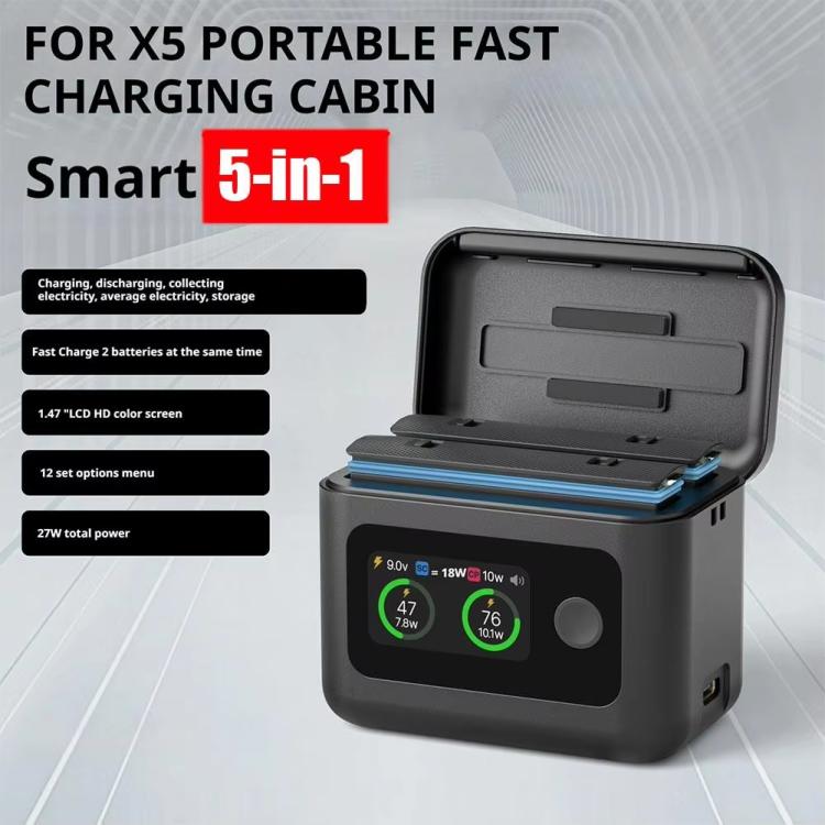 SYMIK Battery Charger Hub For Insta360 X5 Charging Station Portable Power Manager With 1.47-Inch LCD Screen, For Insta360 X5