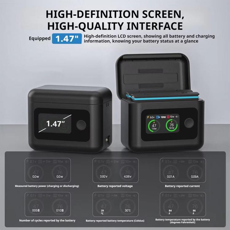 SYMIK Battery Charger Hub For Insta360 X5 Charging Station Portable Power Manager With 1.47-Inch LCD Screen, For Insta360 X5