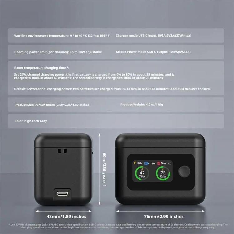 SYMIK Battery Charger Hub For Insta360 X5 Charging Station Portable Power Manager With 1.47-Inch LCD Screen, For Insta360 X5