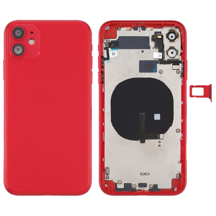 Battery Back Cover (with Side Keys & Card Tray & Power + Volume Flex Cable & Wireless Charging Module) for iPhone 11, For iPhone 11 For iPhone 11 Red