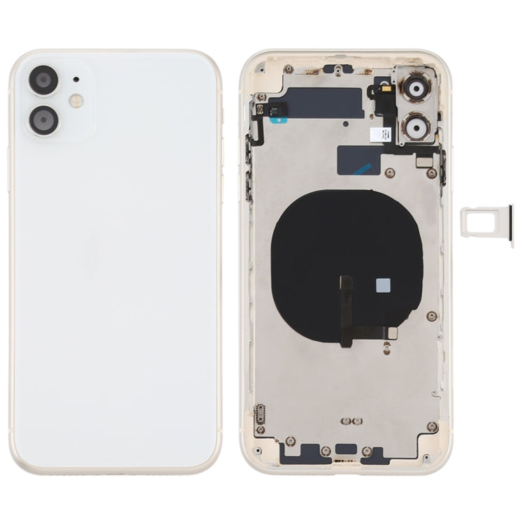 Battery Back Cover (with Side Keys & Card Tray & Power + Volume Flex Cable & Wireless Charging Module) for iPhone 11, For iPhone 11 For iPhone 11 White