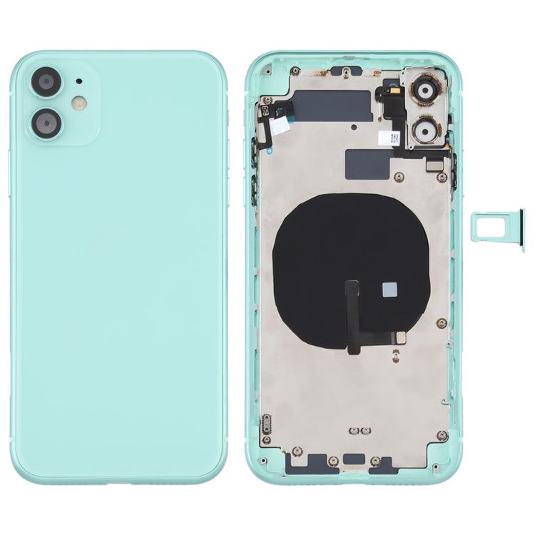 Battery Back Cover (with Side Keys & Card Tray & Power + Volume Flex Cable & Wireless Charging Module) for iPhone 11, For iPhone 11 For iPhone 11 Green