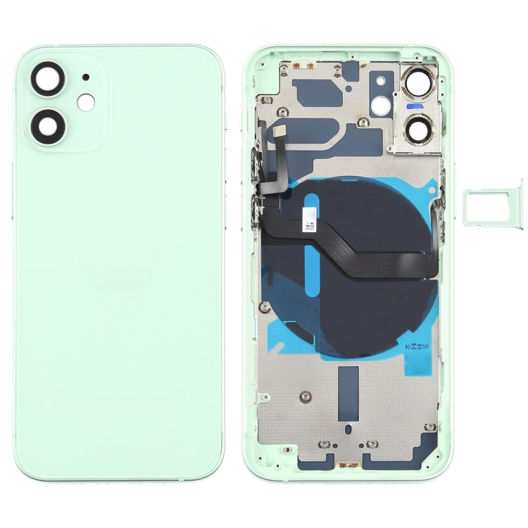 Battery Back Cover (with Side Keys & Card Tray & Power + Volume Flex Cable & Wireless Charging Module) for iPhone 12 Mini, For iPhone 12 Mini For iPhone 12 Mini Green