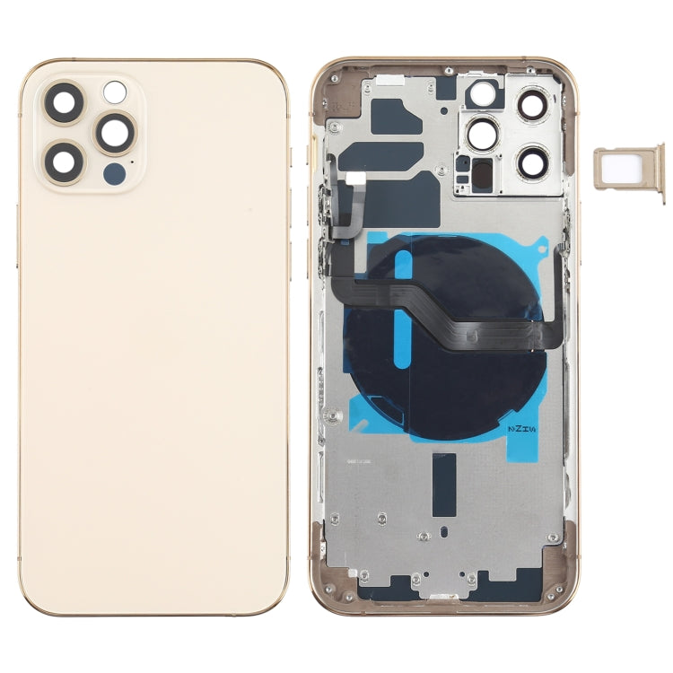 Battery Back Cover (with Side Keys & Card Tray & Power + Volume Flex Cable & Wireless Charging Module) for iPhone 12 Pro, For iPhone 12 Pro For iPhone 12 Pro Gold