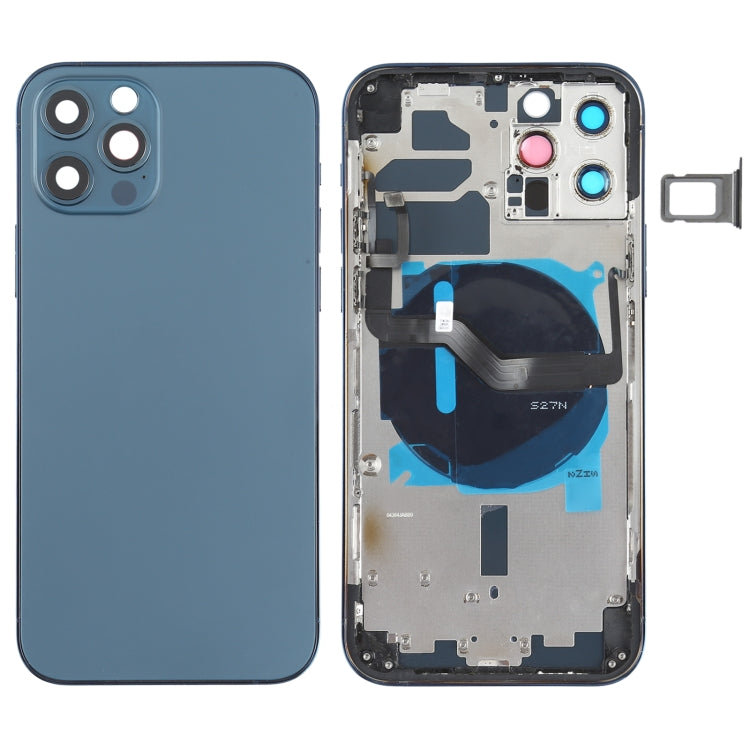 Battery Back Cover (with Side Keys & Card Tray & Power + Volume Flex Cable & Wireless Charging Module) for iPhone 12 Pro, For iPhone 12 Pro For iPhone 12 Pro Blue